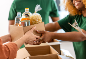 person accepting food at food pantry.