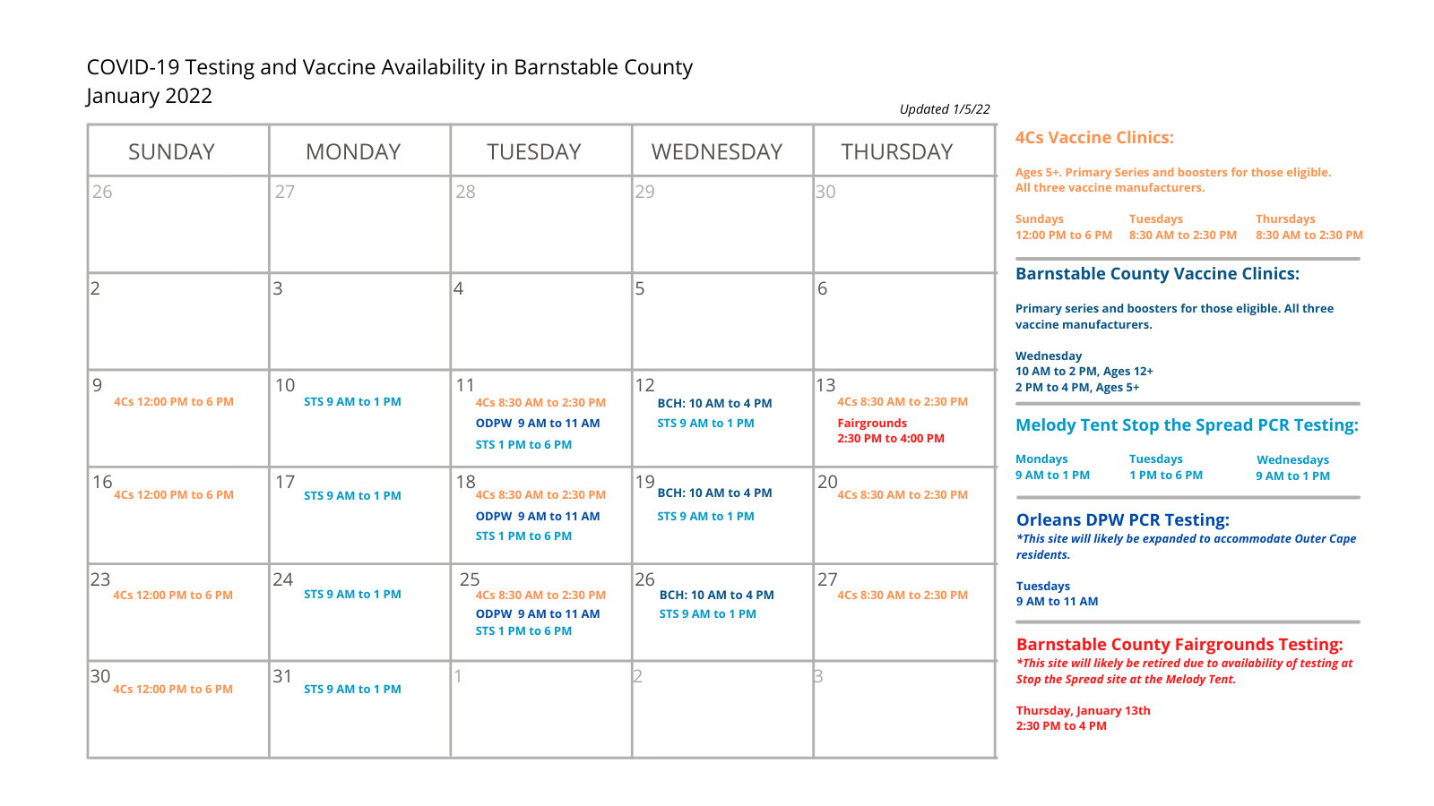 Calendar of Events Testing and Vaccination Clinics Barnstable County